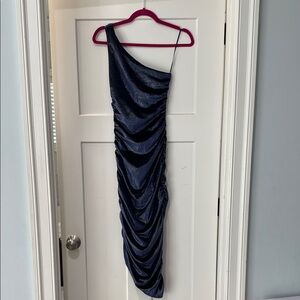 NWT Susana Monaco Slinky/Shimmery Ruched Navy Dress XS